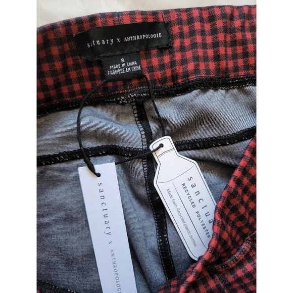 NWT Anthropologie Sanctuary Runway Plaid Check Leggings Red Black Size S - Picture 6 of 11